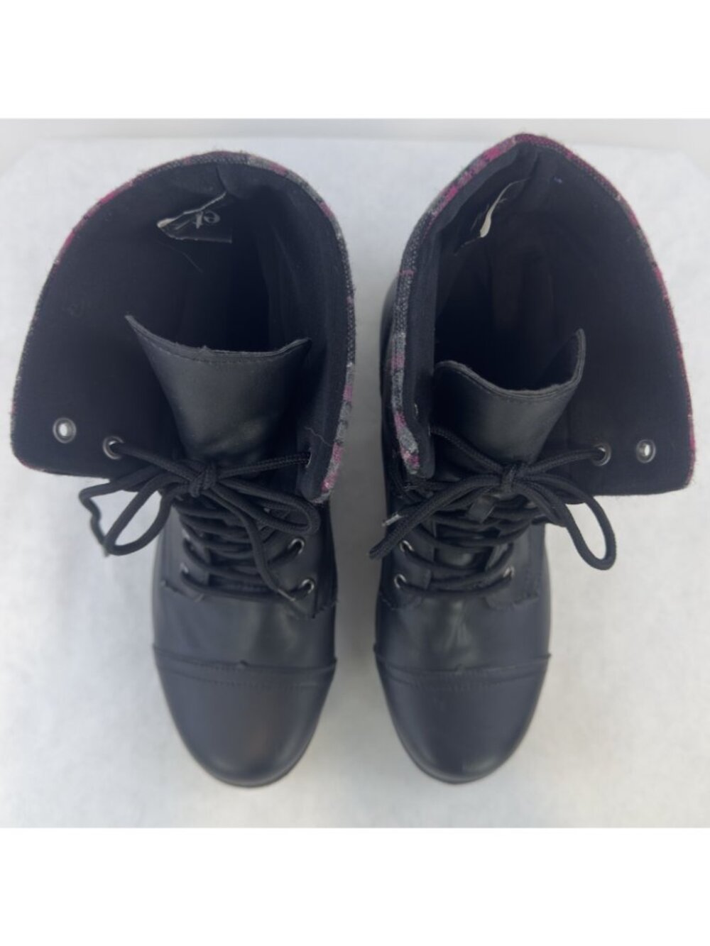 ETC Rue21 Combat Boots Womens Size Large 8/9 Plaid Trim Black Faux Leather - Picture 7 of 12